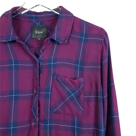 Rails Hunter Shirt Merlot Navy Plaid Flannel Rayon Long Sleeve Womens Medium - Picture 4 of 9